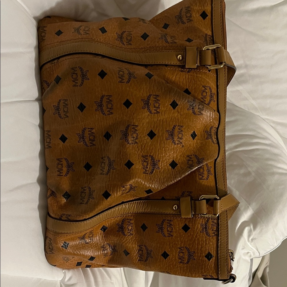 MCM Cognac Visetos Monogram Tote with Gold Plaque - Picture 13 of 16
